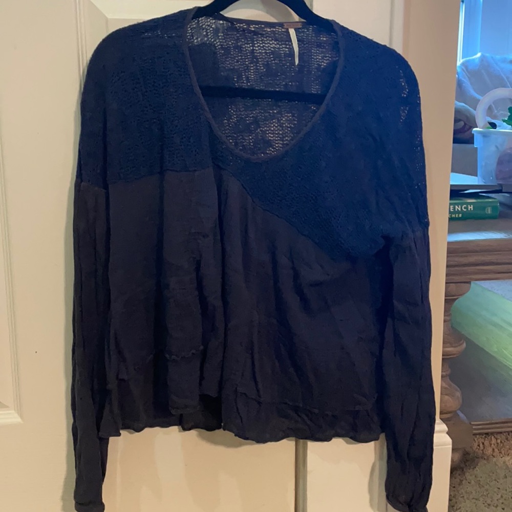 Navy lace long sleeve top